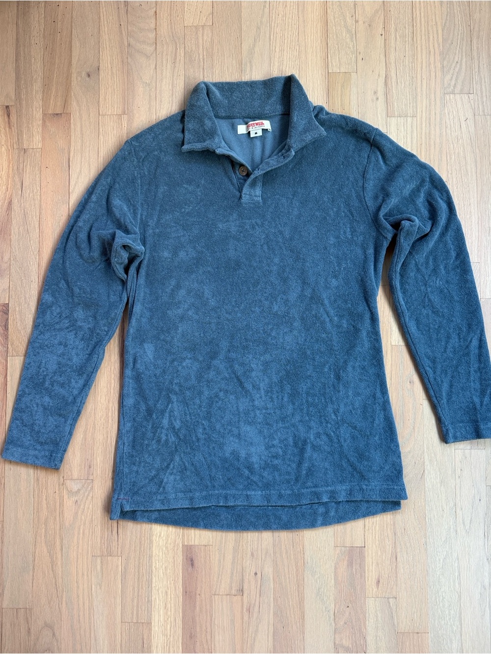 Birdwell Beach Britches Long Sleeve Terry Cloth Polo Blue Gray Size M USA